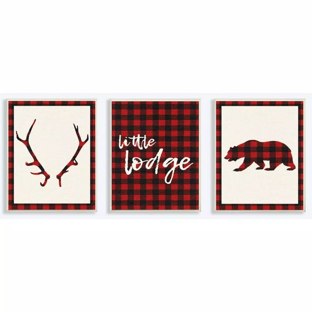 Wall Signs Stupell Industries 10 In. X 15 In. “Little Lodge Antler Bear Plaid” By Daphne Polselli Printed Wood Wall Art 3-Piece 3 Wall Signs Stupell Industries 10 In. X 15 In. “Little Lodge Antler Bear Plaid” By Daphne Polselli Printed Wood Wall Art 3-Piece