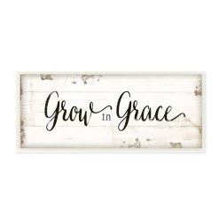 Wall Signs Stupell Industries 7 In. X 17 In. “Grow In Grace Cursive Typography” By Jennifer Pugh Printed Wood Wall Art