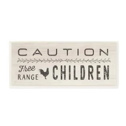 Wall Signs Stupell Industries 7 In. X 17 In. “Caution Free Range Children” By Tammy Apple Printed Wood Wall Art