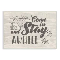 Wall Signs Stupell Industries 10 In. X 15 In. “Come In Stay Awhile Take Your Shoes Off” By Tammy Apple Printed Wood Wall Art