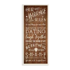 Wall Signs Stupell Industries 7 In. X 17 In. “Our Marriage Rules” By Stephanie Workman Marrott Printed Wood Wall Art