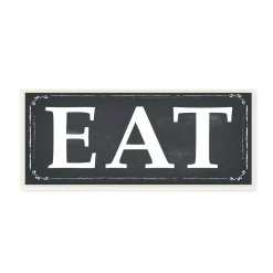 Wall Signs Stupell Industries 7 In. X 17 In. “EAT Black And White” By ND Art Printed Wood Wall Art