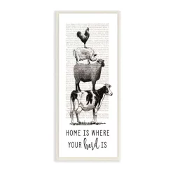 Wall Signs Stupell Industries 7 In. X 17 In. “Home Is Where Your Herd Is Book Animals” By Lettered And Lined Printed Wood Wall Art