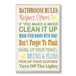 Wall Signs Stupell Industries 12.5 In. X 18.5 In. “Bathroom Rules Typography Rubber Ducky” By Janet White Printed Wood Wall Art