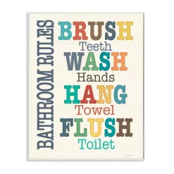 Wall Signs Stupell Industries 12.5 In. X 18.5 In. “Colorful Bathroom Rules Typography Art” By Jo Moulton Printed Wood Wall Art