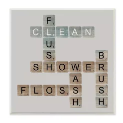 Wall Signs Stupell Industries 12 In. X 12 In. “Scrabble Bathroom Illustration” By Longfellow Designs Printed Wood Wall Art