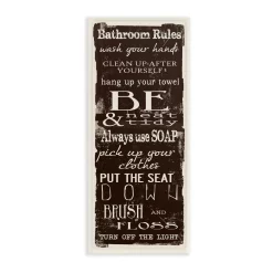 Wall Signs Stupell Industries 7 In. X 17 In. “Bathroom Rules Chocolate White” By Taylor Greene Printed Wood Wall Art