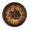 Wall Clocks Glitzhome 27.76 In. D Vintage Industrial Oversized Wooden/Metal Wall Clock With Moving Gears