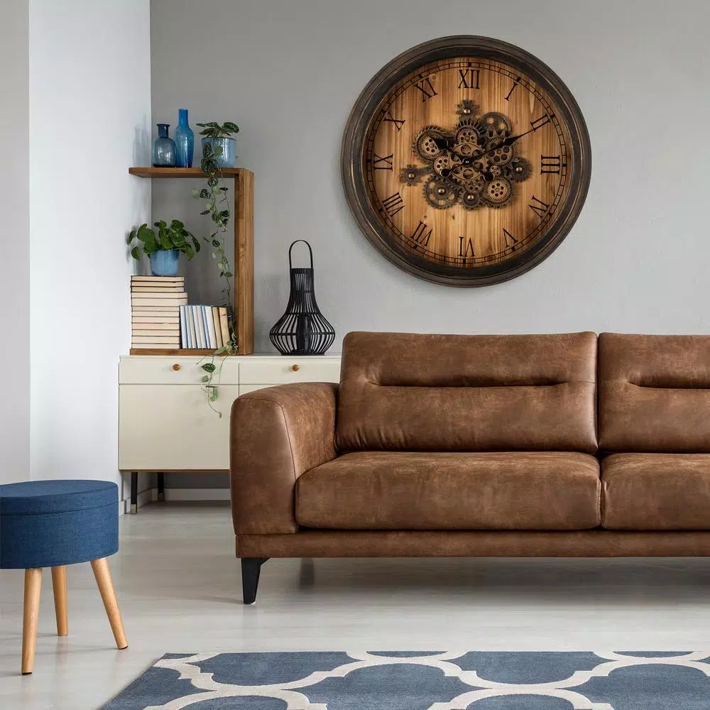 Wall Clocks Glitzhome 27.76 In. D Vintage Industrial Oversized Wooden/Metal Wall Clock With Moving Gears 10 Wall Clocks Glitzhome 27.76 In. D Vintage Industrial Oversized Wooden/Metal Wall Clock With Moving Gears - Image 8