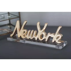 Decorative Letters LITTON LANE 9 In. X 3 In. Gold And Silver Aluminum New York Letter Cut-outs With Clear Acrylic Base (Set Of 2)