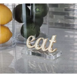 Decorative Letters LITTON LANE 4 In. X 2 In. Modern “Eat” Gold And Silver Aluminum Cutouts (Set Of 2)