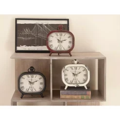 Table Clocks LITTON LANE Classic Rounded Rectangle Iron Table Clock In Distressed Red And Black Or White (3-Pack) -SAFAVIEH Shop multi litton lane table clocks 52526 31 1000