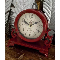 LITTON LANE 7 In. X 7 In. Burgundy Red And Mint Green Round Table Clocks On Rectangular Scrollwork-Designed Base (Set Of 2) -SAFAVIEH Shop multi litton lane table clocks 52566 1f 1000