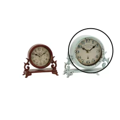 LITTON LANE 7 In. X 7 In. Burgundy Red And Mint Green Round Table Clocks On Rectangular Scrollwork-Designed Base (Set Of 2) -SAFAVIEH Shop multi litton lane table clocks 52566 4f 1000