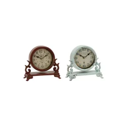 LITTON LANE 7 In. X 7 In. Burgundy Red And Mint Green Round Table Clocks On Rectangular Scrollwork-Designed Base (Set Of 2) -SAFAVIEH Shop multi litton lane table clocks 52566 c3 1000