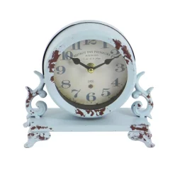 LITTON LANE 7 In. X 7 In. Burgundy Red And Mint Green Round Table Clocks On Rectangular Scrollwork-Designed Base (Set Of 2) -SAFAVIEH Shop multi litton lane table clocks 52566 fa 1000