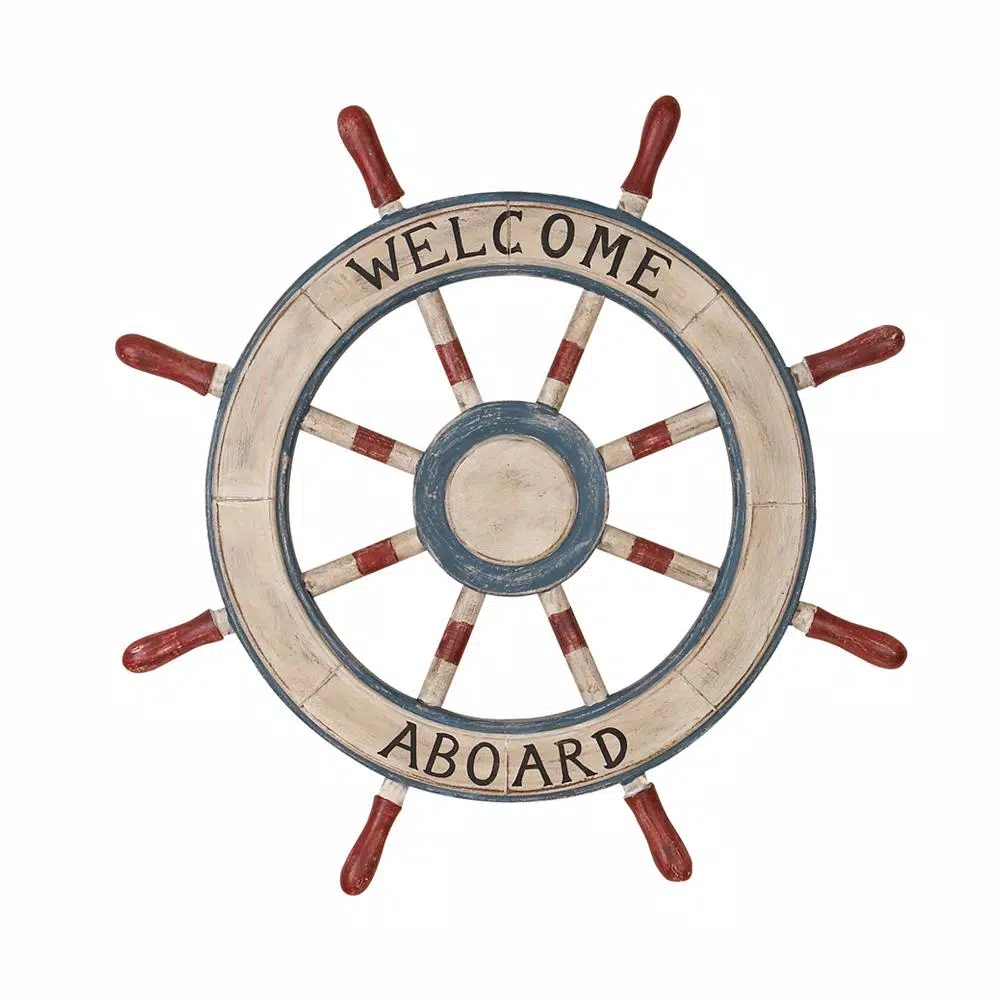 Wall Signs LITTON LANE 23 In. Dia Nautical Welcome Aboard Wooden Ship Wheel 4 Wall Signs LITTON LANE 23 In. Dia Nautical Welcome Aboard Wooden Ship Wheel - Image 2