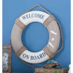 Wall Signs LITTON LANE 16 In. Coastal Living White Polyurethane Rope Life Ring