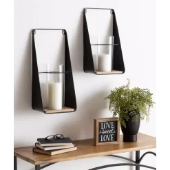 Wall Accents Kate And Laurel Blackwell Natural/Black Metal Candle Sconce (Set Of 2) -SAFAVIEH Shop natural black kate and laurel candle holders 215163 31 1000