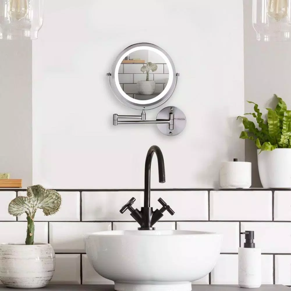 Wall Mirrors Ovente 13.2 In. H X 1.6 In. W, Small Round Nickel Brushed Lighted Framed Modern Vanity Mirror, 1x 7x Magnification 7 Wall Mirrors Ovente 13.2 In. H X 1.6 In. W, Small Round Nickel Brushed Lighted Framed Modern Vanity Mirror, 1x 7x Magnification - Image 5