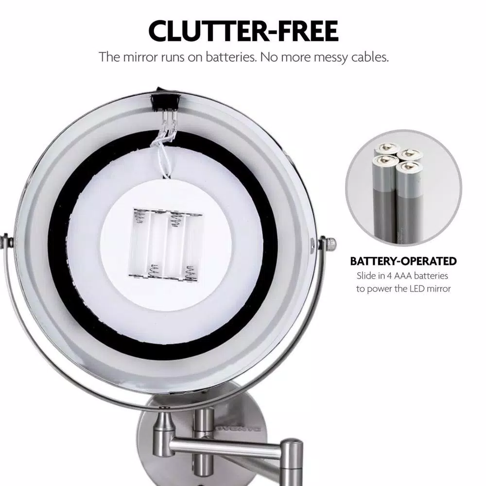 Wall Mirrors Ovente 13.2 In. H X 1.6 In. W, Small Round Nickel Brushed Lighted Framed Modern Vanity Mirror, 1x 7x Magnification 8 Wall Mirrors Ovente 13.2 In. H X 1.6 In. W, Small Round Nickel Brushed Lighted Framed Modern Vanity Mirror, 1x 7x Magnification - Image 6