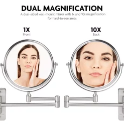 Wall Mirrors Ovente Small Round Wall Mounted Nickel Brushed Makeup Mirror (11 In. H X 1.4 In. W), 1x-10x Magnification 11 Wall Mirrors Ovente Small Round Wall Mounted Nickel Brushed Makeup Mirror (11 In. H X 1.4 In. W), 1x-10x Magnification -SAFAVIEH Shop ovente wall mirrors mnlfw70br1x10x 4f 1000