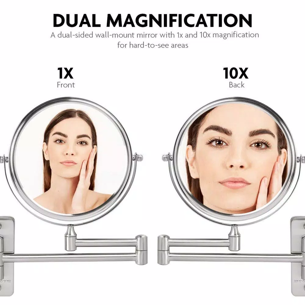Wall Mirrors Ovente Small Round Wall Mounted Nickel Brushed Makeup Mirror (11 In. H X 1.4 In. W), 1x-10x Magnification 5 Wall Mirrors Ovente Small Round Wall Mounted Nickel Brushed Makeup Mirror (11 In. H X 1.4 In. W), 1x-10x Magnification - Image 3