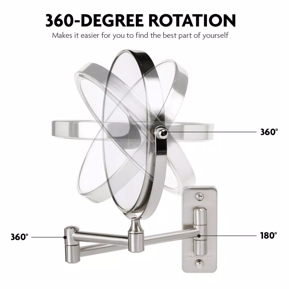 Wall Mirrors Ovente Small Round Wall Mounted Nickel Brushed Makeup Mirror (11 In. H X 1.4 In. W), 1x-10x Magnification 4 Wall Mirrors Ovente Small Round Wall Mounted Nickel Brushed Makeup Mirror (11 In. H X 1.4 In. W), 1x-10x Magnification - Image 2