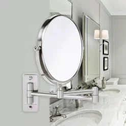 Wall Mirrors Ovente Small Round Wall Mounted Nickel Brushed Makeup Mirror (11 In. H X 1.4 In. W), 1x-10x Magnification 14 Wall Mirrors Ovente Small Round Wall Mounted Nickel Brushed Makeup Mirror (11 In. H X 1.4 In. W), 1x-10x Magnification -SAFAVIEH Shop ovente wall mirrors mnlfw70br1x10x fa 1000