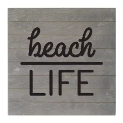 Memo Boards Petal Lane Beach Life Slat Board, Gray/White Letters, Memo Board