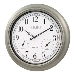 Wall Clocks La Crosse Technology 18-Inch Indoor/Outdoor Classic Plastic Pewter Atomic Analog Clock With Thermometer & Hygrometer -SAFAVIEH Shop pewter plastic la crosse technology wall clocks 404 1946 int 4f 1000