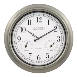 Wall Clocks La Crosse Technology 18-Inch Indoor/Outdoor Classic Plastic Pewter Atomic Analog Clock With Thermometer & Hygrometer -SAFAVIEH Shop pewter plastic la crosse technology wall clocks 404 1946 int c3 1000