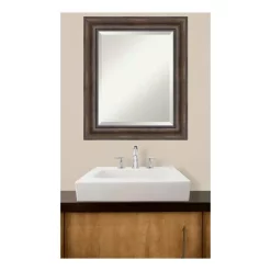 Mirrors Amanti Art Rustic 22 In. W X 26 In. H Framed Rectangular Beveled Edge Bathroom Vanity Mirror In Rustic Pine -SAFAVIEH Shop rustic pine amanti art mirrors dsw3941997 44 1000