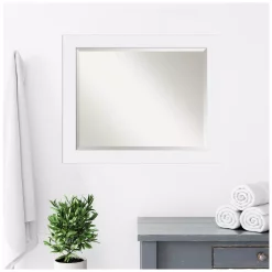 Mirrors Amanti Art Corvino 33 In. W X 27 In. H Framed Rectangular Beveled Edge Bathroom Vanity Mirror In Satin White -SAFAVIEH Shop satin white amanti art mirrors dsw3941943 76 1000