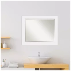 Mirrors Amanti Art Corvino 33 In. W X 27 In. H Framed Rectangular Beveled Edge Bathroom Vanity Mirror In Satin White -SAFAVIEH Shop satin white amanti art mirrors dsw3941943 fa 1000