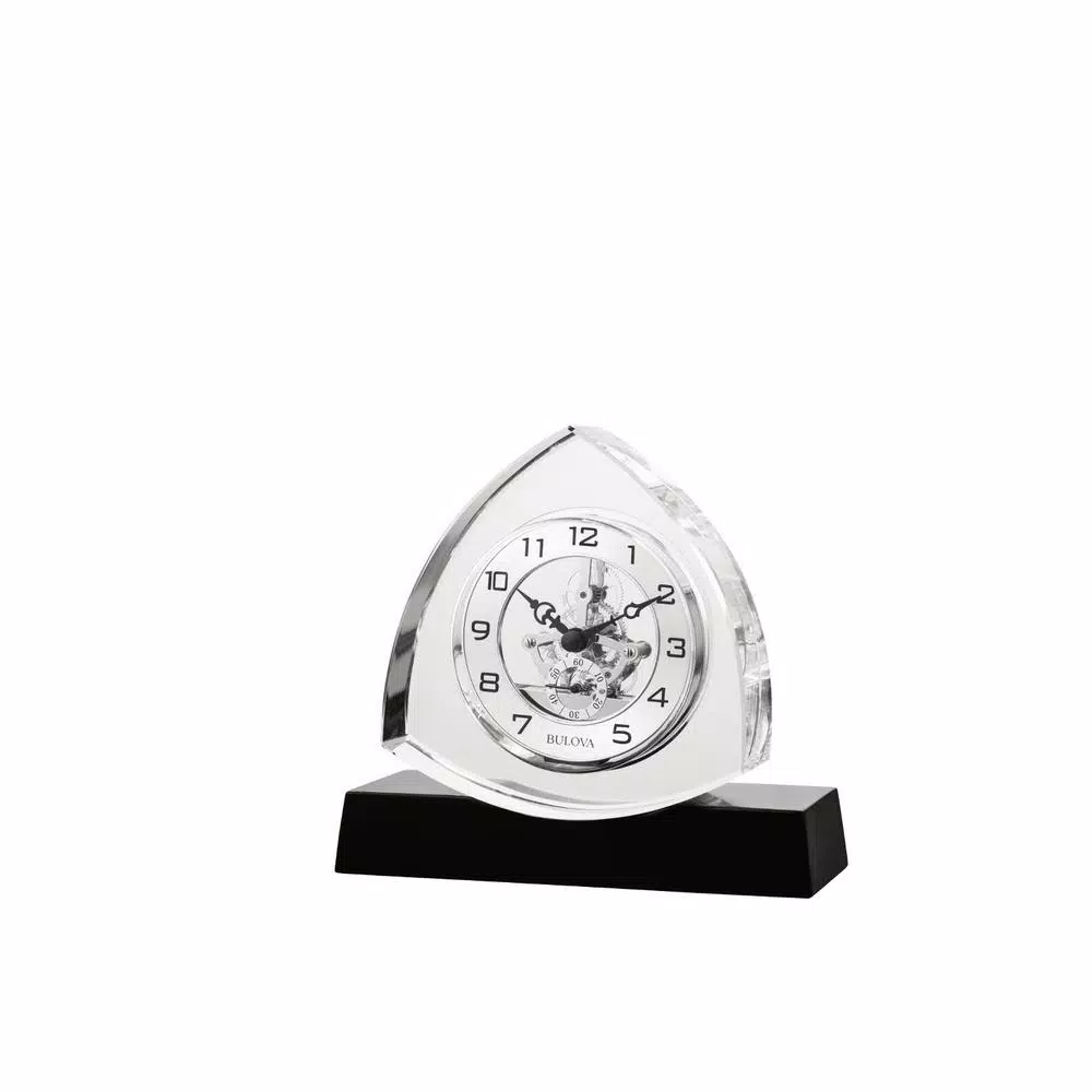 Table Clocks Bulova 6 In. H X 6.5 In. W Crystal Table Clock With Ebony Gloss Base 3 Table Clocks Bulova 6 In. H X 6.5 In. W Crystal Table Clock With Ebony Gloss Base