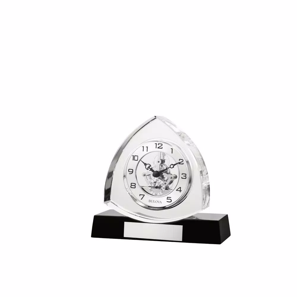 Table Clocks Bulova 6 In. H X 6.5 In. W Crystal Table Clock With Ebony Gloss Base 4 Table Clocks Bulova 6 In. H X 6.5 In. W Crystal Table Clock With Ebony Gloss Base - Image 2