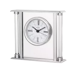 Table Clocks Bulova Solid Silver Metal Case With Octogonposts Table Clock
