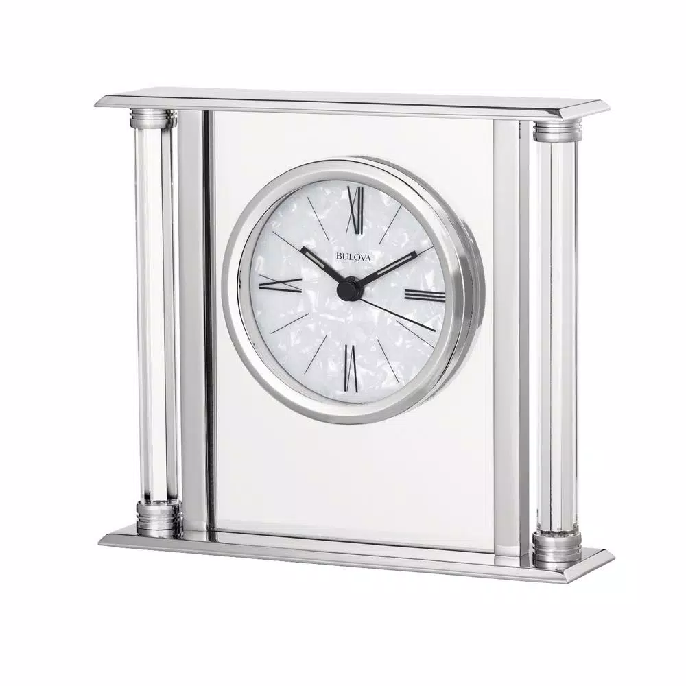 Table Clocks Bulova Solid Silver Metal Case With Octogonposts Table Clock 3 Table Clocks Bulova Solid Silver Metal Case With Octogonposts Table Clock
