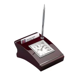 Table Clocks Heim Concept Silver Wood Clock With Cardholder And Pen