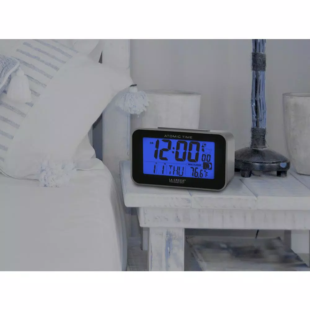 Table Clocks La Crosse Technology Atomic 4.76 In. X 3.12 In. Temperature And Moon Phase Black/Silver Digital Alarm Table Clock 5 Table Clocks La Crosse Technology Atomic 4.76 In. X 3.12 In. Temperature And Moon Phase Black/Silver Digital Alarm Table Clock - Image 3