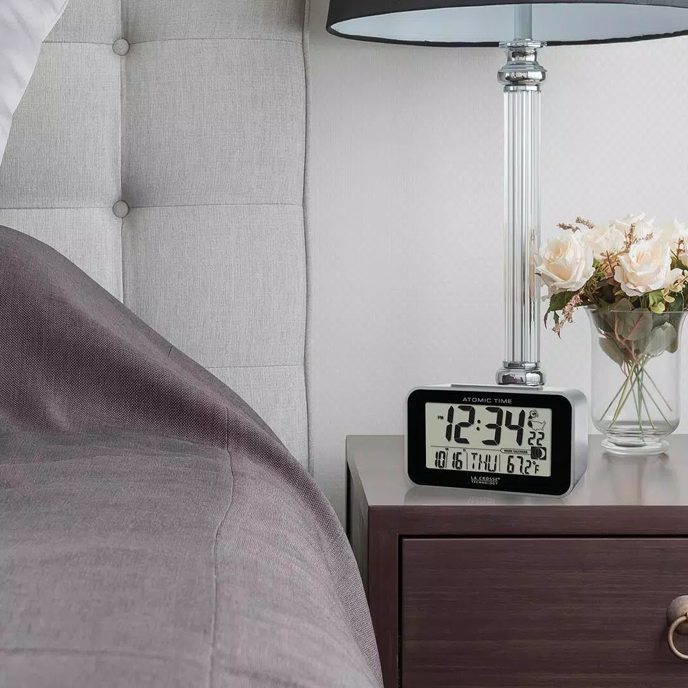 Table Clocks La Crosse Technology Atomic 4.76 In. X 3.12 In. Temperature And Moon Phase Black/Silver Digital Alarm Table Clock 3 Table Clocks La Crosse Technology Atomic 4.76 In. X 3.12 In. Temperature And Moon Phase Black/Silver Digital Alarm Table Clock