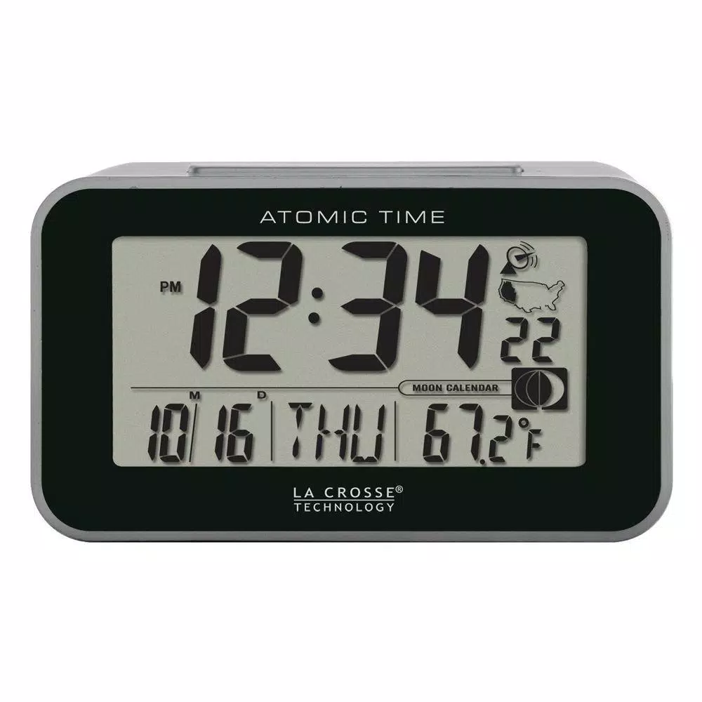 Table Clocks La Crosse Technology Atomic 4.76 In. X 3.12 In. Temperature And Moon Phase Black/Silver Digital Alarm Table Clock 7 Table Clocks La Crosse Technology Atomic 4.76 In. X 3.12 In. Temperature And Moon Phase Black/Silver Digital Alarm Table Clock - Image 5