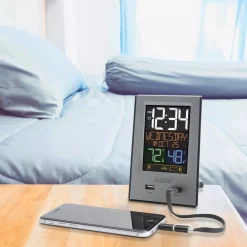 Table Clocks La Crosse Technology Desktop Dual USB Charging Station With Alarm & Nap Timer -SAFAVIEH Shop silver la crosse technology table clocks 617 1614 31 1000