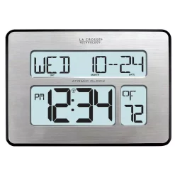 Wall Clocks La Crosse Technology Atomic Full Calendar Digital Clock With Extra Large Digits – Perfect Gift For The Elderly -SAFAVIEH Shop silver la crosse technology wall clocks c86279 1f 1000