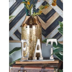 Decorative Letters LITTON LANE 14 In. Silver Aluminum And Oak Brown Wood EAT Standing Sign