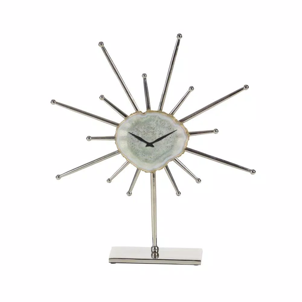 Table Clocks LITTON LANE Silver Agate Stone And Aluminum Star Sculpture Clock With Gold And Green Highlights 4 Table Clocks LITTON LANE Silver Agate Stone And Aluminum Star Sculpture Clock With Gold And Green Highlights - Image 2