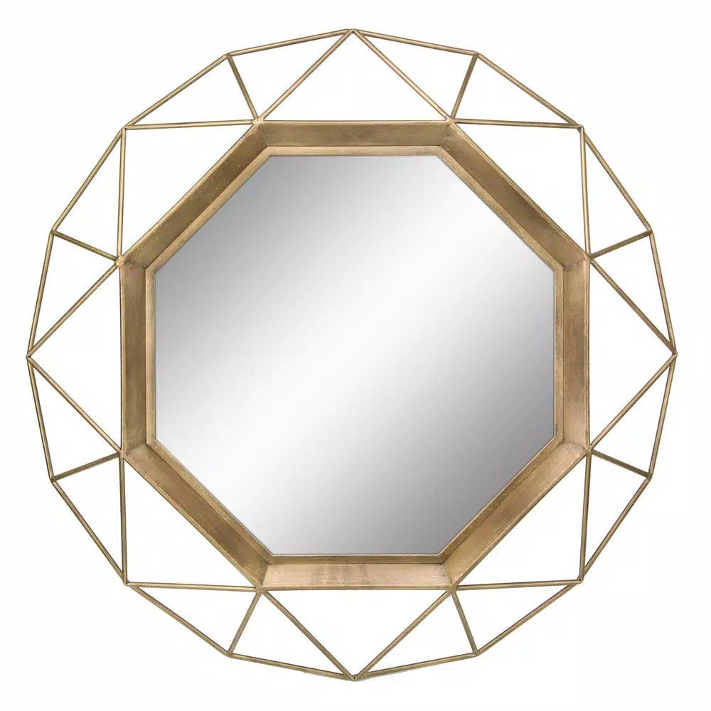 Wall Mirrors Stonebriar Collection Medium Round Gold Art Deco Mirror (29.75 In. H X 29.75 In. W) 3 Wall Mirrors Stonebriar Collection Medium Round Gold Art Deco Mirror (29.75 In. H X 29.75 In. W)