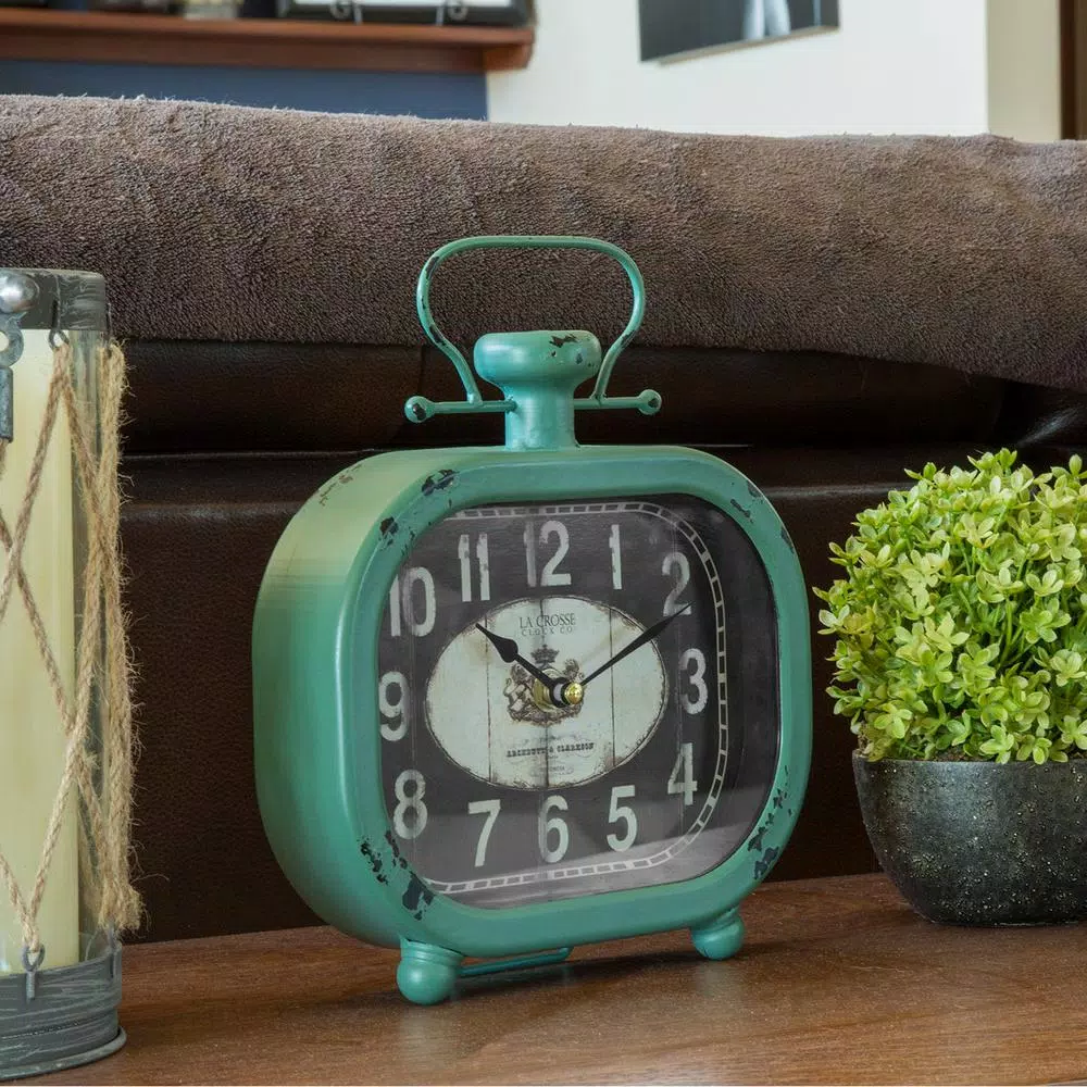 Table Clocks La Crosse Technology Distressed Teal Metal Decorative Clock 3 Table Clocks La Crosse Technology Distressed Teal Metal Decorative Clock