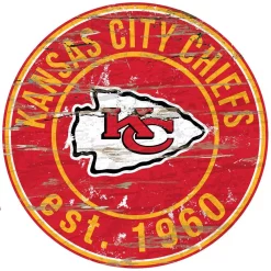 Wall Signs Adventure Furniture 24″ NFL Kansas City Chiefs Round Distressed Sign
